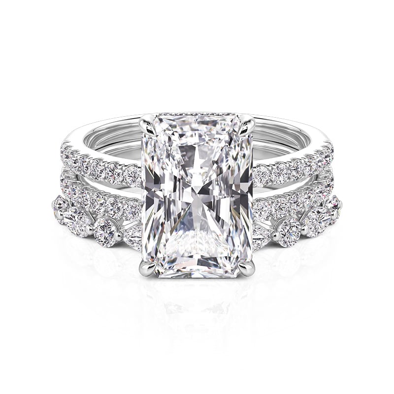 Jeulia Solitaire Radiant Cut Engagement Ring Set 3PCS Sterling Silver
