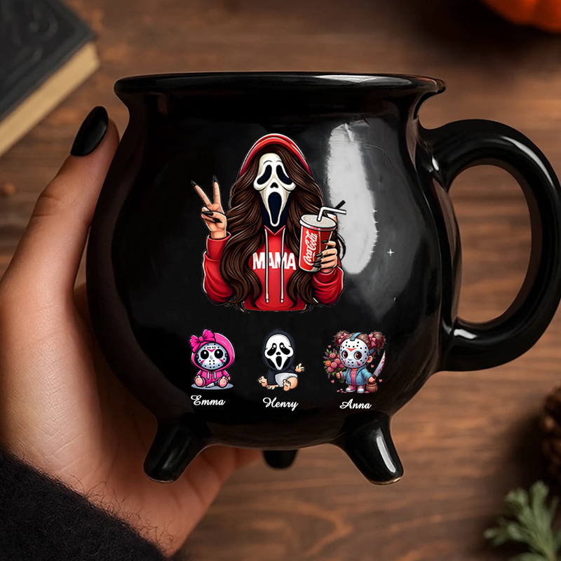 Personalized Skeleton Mom Cauldron Coffee Mug Customized Name Halloween Gift