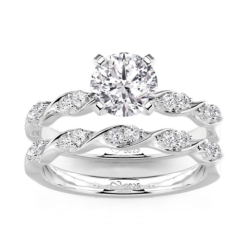 Jeulia Simple Twisted Round Cut Bridal Set 2PCS