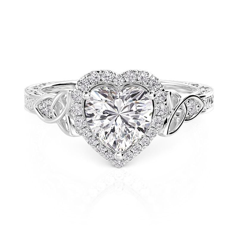Jeulia Vintage Celtic Knot Heart Halo Scrollwork Engagement Ring