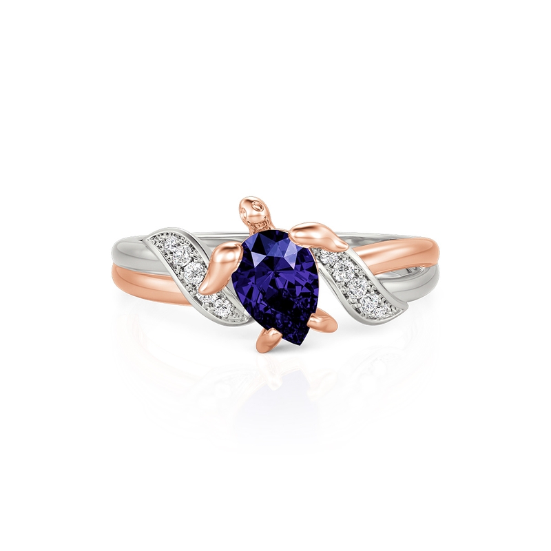 Jeulia Hug Me Two Tone Custom Pear Cut Turtle Ring with Birthstone