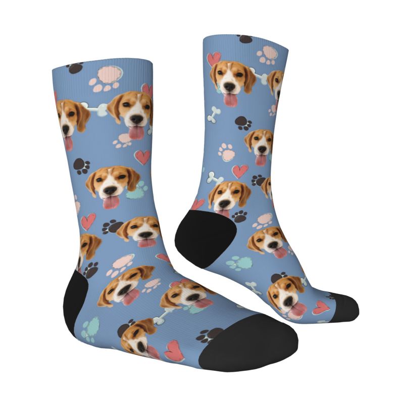 Customized Face Socks Pet Paw and Bones Print Gifts for Pet Lovers