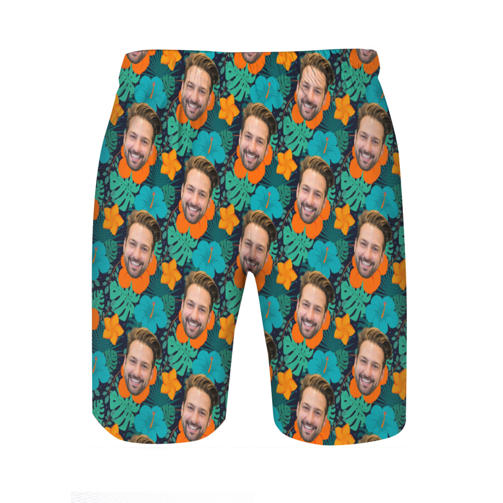 Personalized Picture Men's Beach Shorts with Different Flowers Pattern Best Present for Family