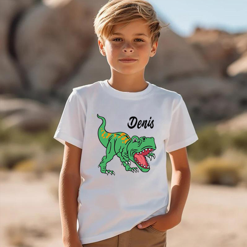Personalized Kids T-Shirt With Custom Name Band And Cool Dinosaur Pattern Gift For Boys
