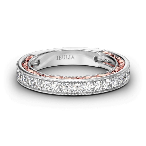 Jeulia Two Tone Scrollwork Sterling Silver Wedding Band for Women
