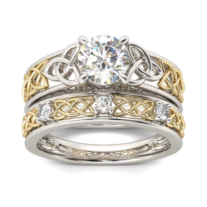 2.5CT Yellow Gold Engagement Ring Sets in Round Cut Sterling Silver