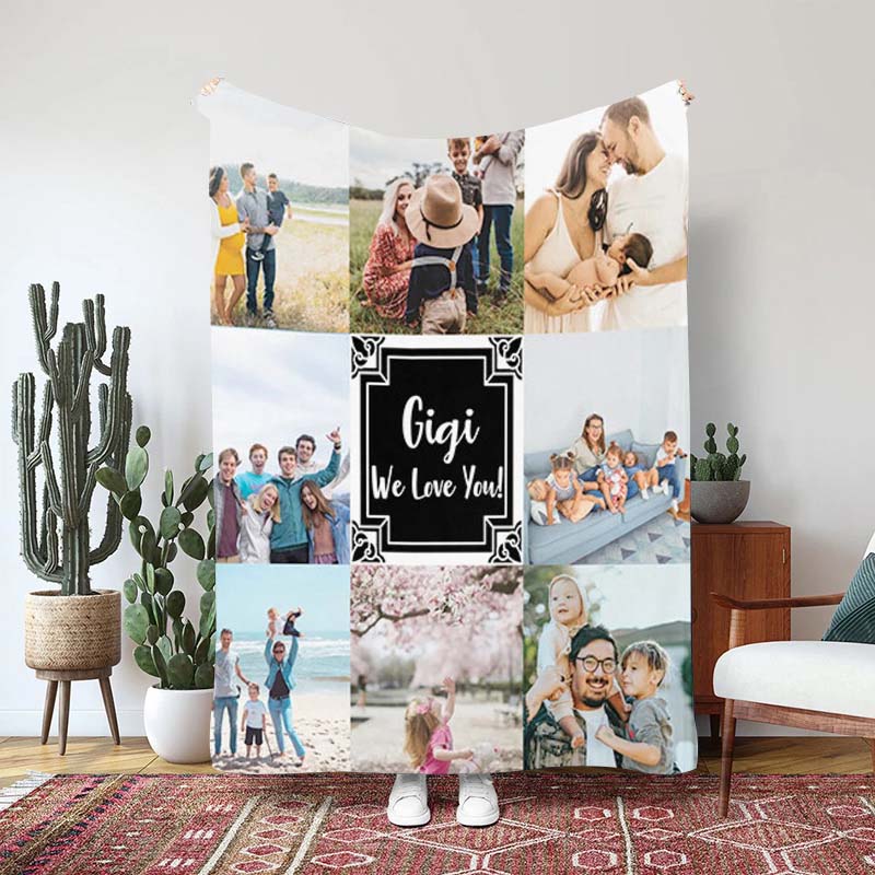 Custom Soft Blanket With 8 Photos and Text Warm Gift for Family