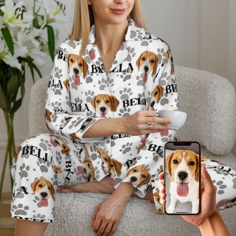 Personalized Pajamas Custom Pet Photo and Name with Cute Pawprints Design Gift for Pet Lovers
