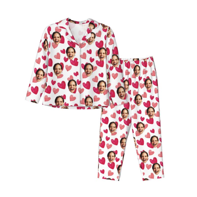 Personalized Pajamas Custom Photo Pink Love Heart Style Design Vibrant Cute Gift for Her Family