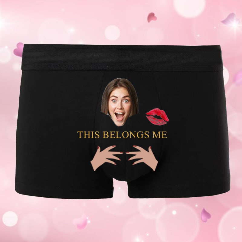 Personalized Picture Men's Underwear Boxer Briefs Creative Present for Boyfriend "This Belongs Me"