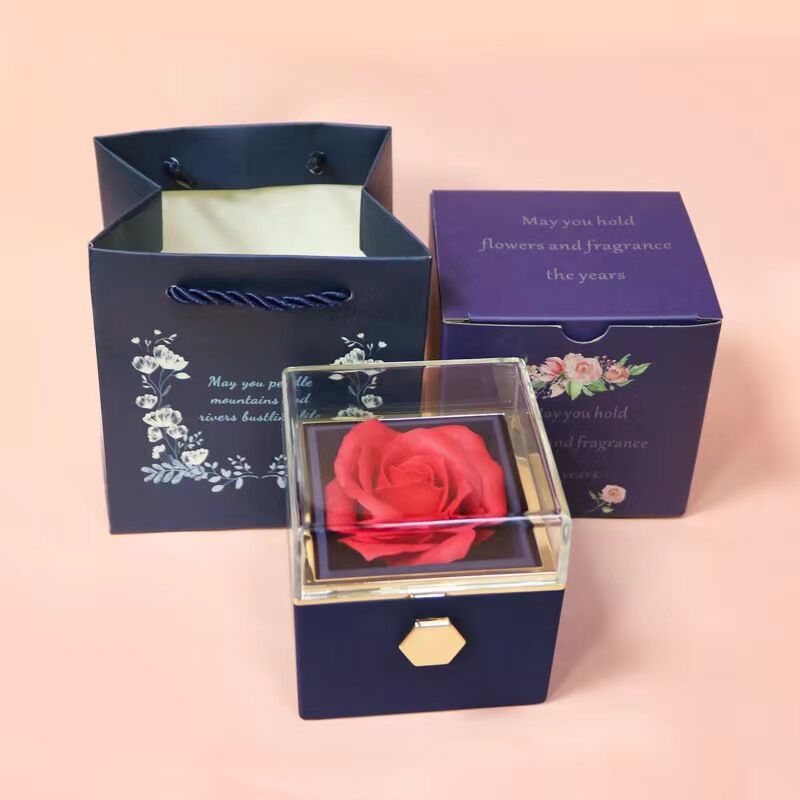 Personalized Rose Flower Jewelry Box with Heart Shape Photo Necklace Valentine's Day Gift