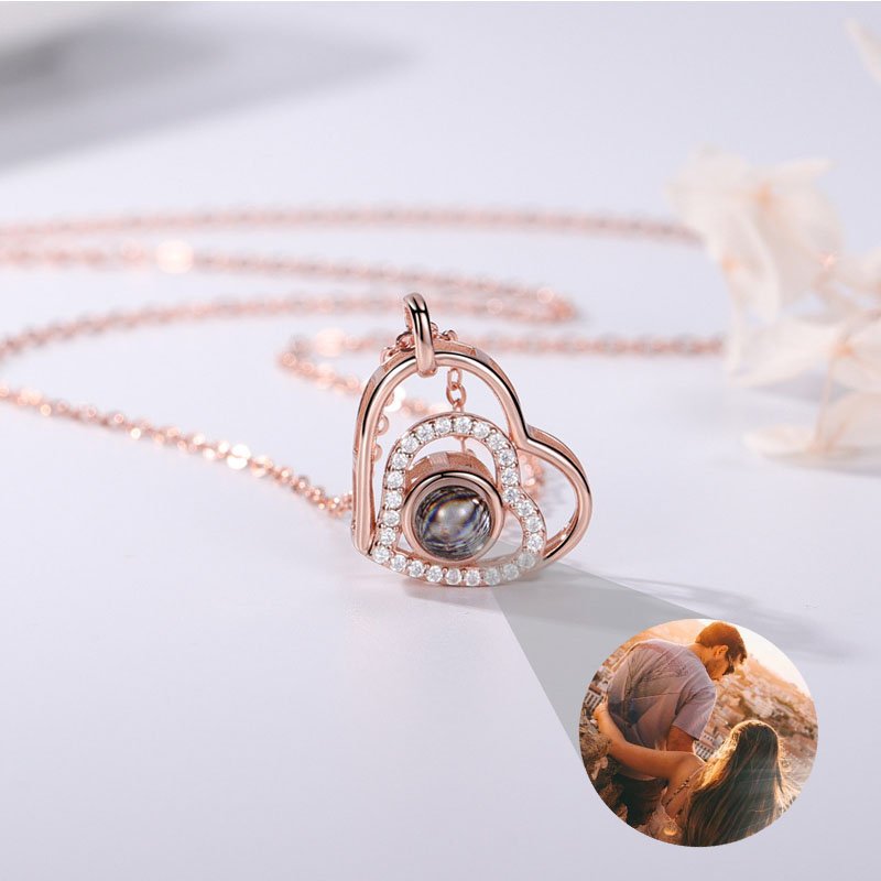 ダブルハート 投影 写真 写真入れ ネックレス