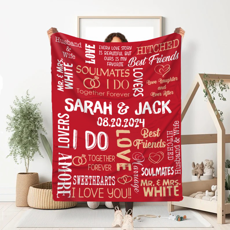 Personalized Name Blanket Simple Gift for Couples "I Do"