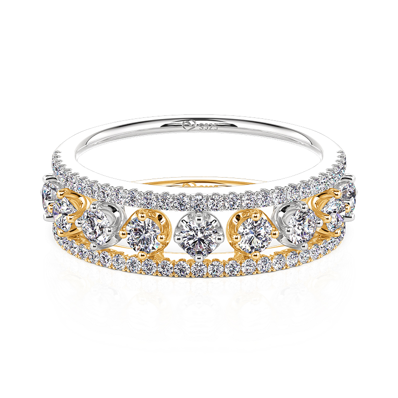 Jeulia Unique Dewdrop Two Tone Puzzle Ring Set