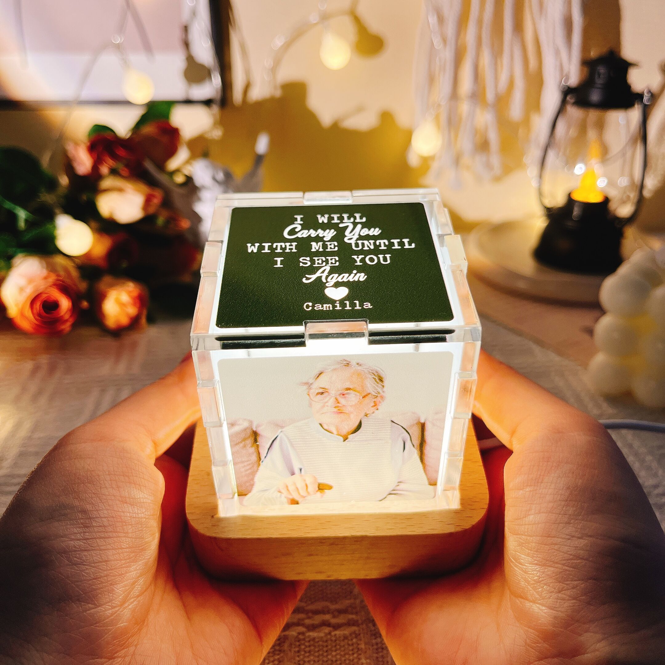 Personalisierte Foto-Acryl-Würfel-Licht mit individuellen Namen Memorial Geschenk für Ihre Liebe