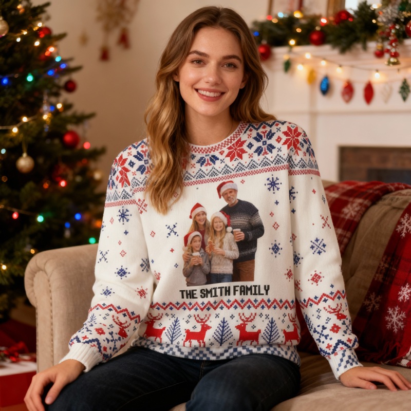 Personalized Ugly Sweater Unisex Custom Photo Winter Season Scene Design Perfect Christmas Gift for Family