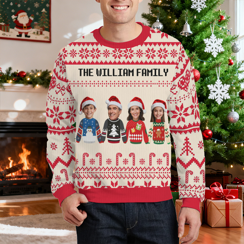 Gepersonaliseerde lelijke trui Unisex Aangepaste gezichtsfoto Kersttrui Creatief ontwerpcadeau voor het gezin