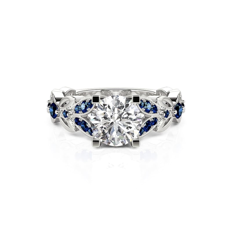 Sapphire Butterfly Round Cut Engagement Ring in Sterling Silver