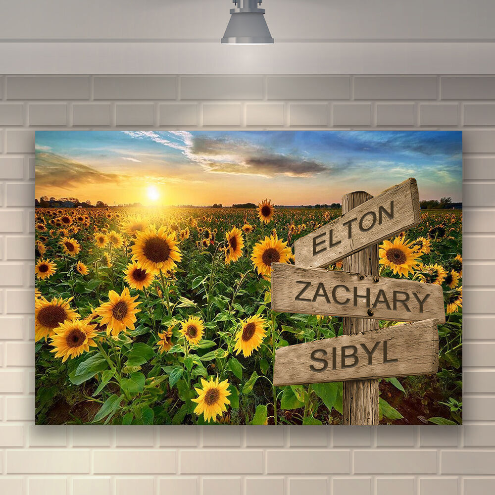 Personalized Name Canvas Wall Art with Sun Flowers Pattern Best Gift for Friends