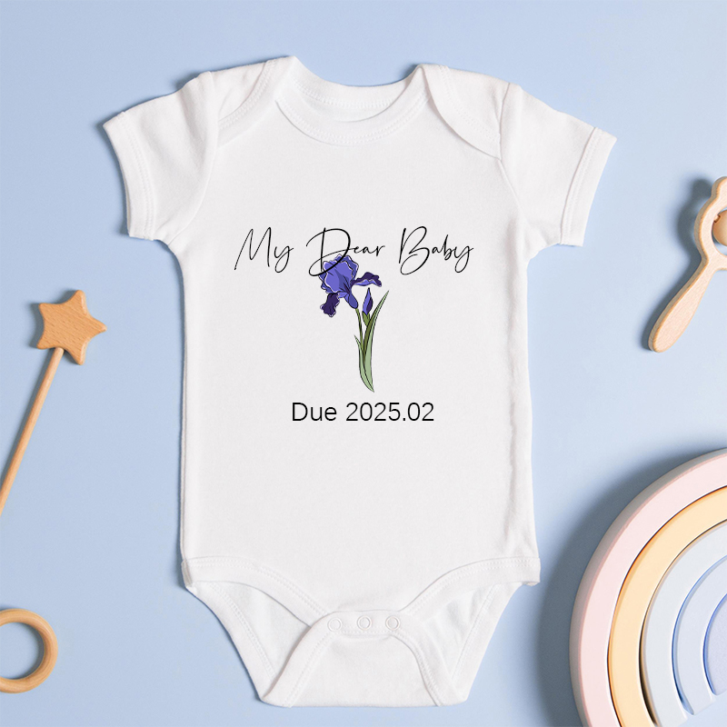 Personalizzato Baby Onesie Fiori di nascita personalizzati con data di scadenza Squisito regalo Baby Shower per la nuova mamma