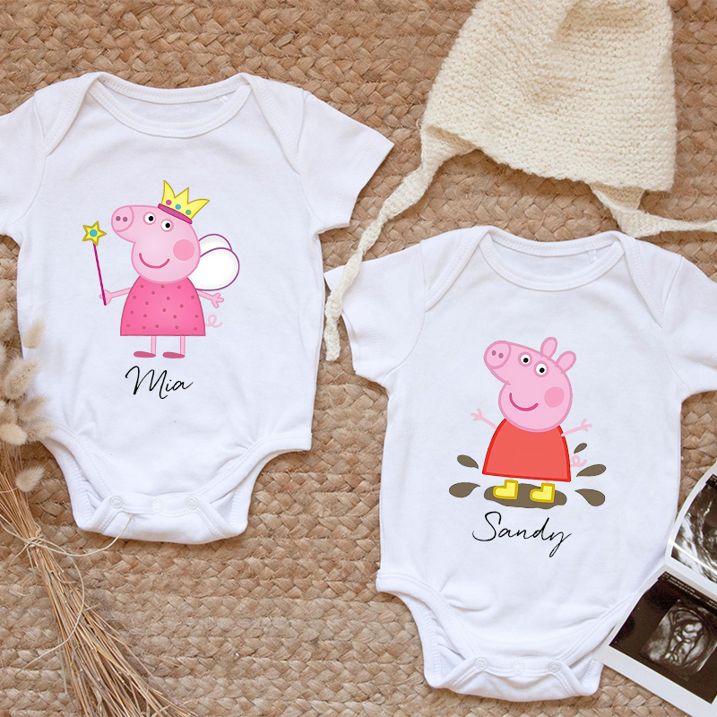 Personalized Baby Onesie Custom Piggy Baby Cartoon Design Adorable Baby Shower Gift for New Mom