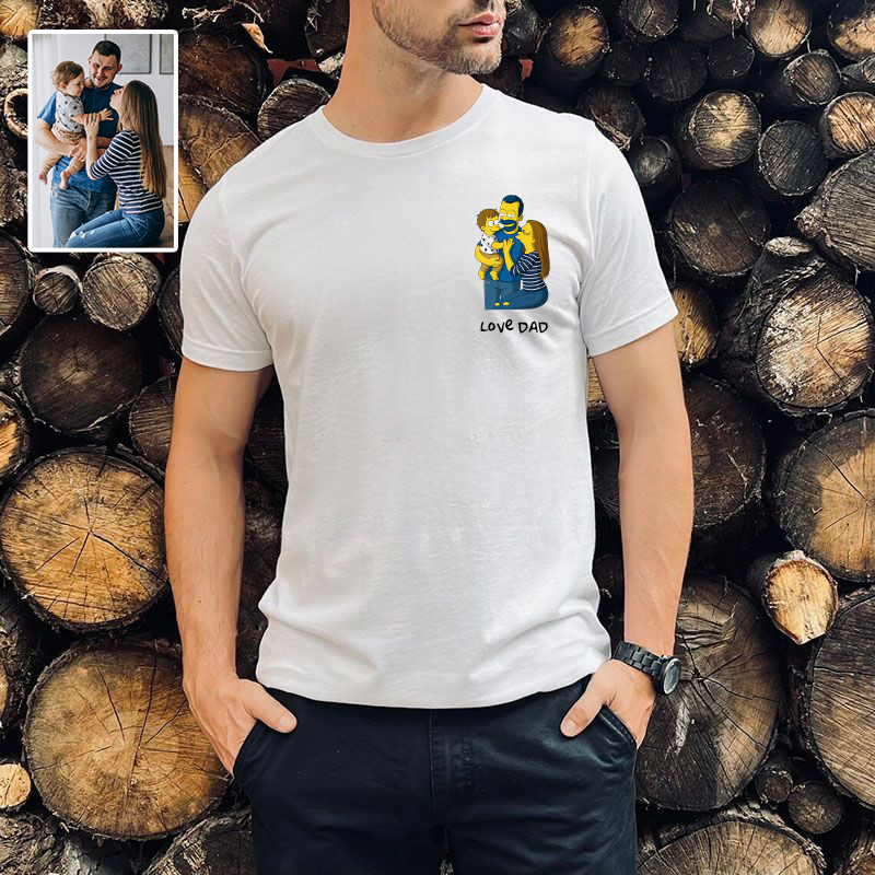 Personalized T-shirt Custom Dad and Kid Photo Simpson Cartoon Style Design Funny Gift for Father