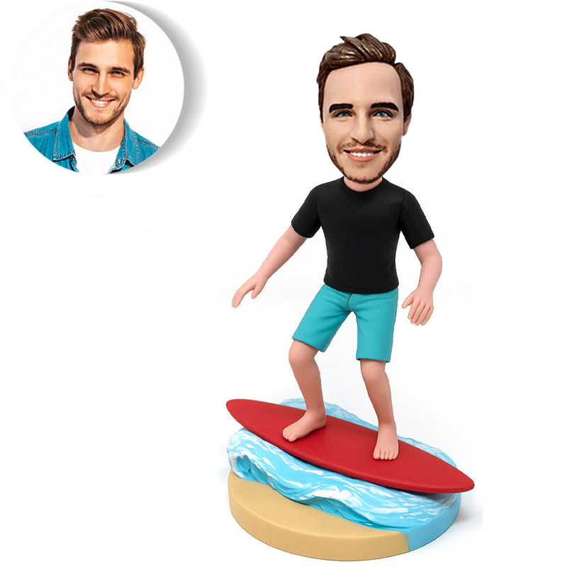 Figura cabezona de surf personalizada, regalo para hombre