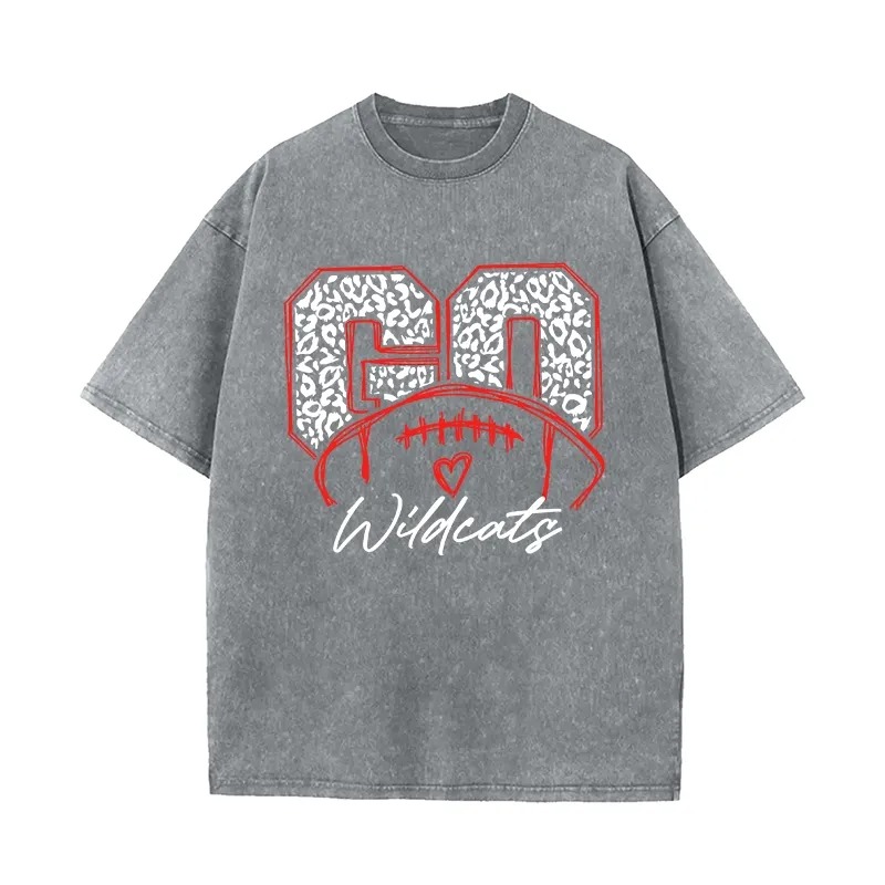 Personalized Washed T-shirt Go Football Leopard Print Custom Name Design Gift for Football Lovers