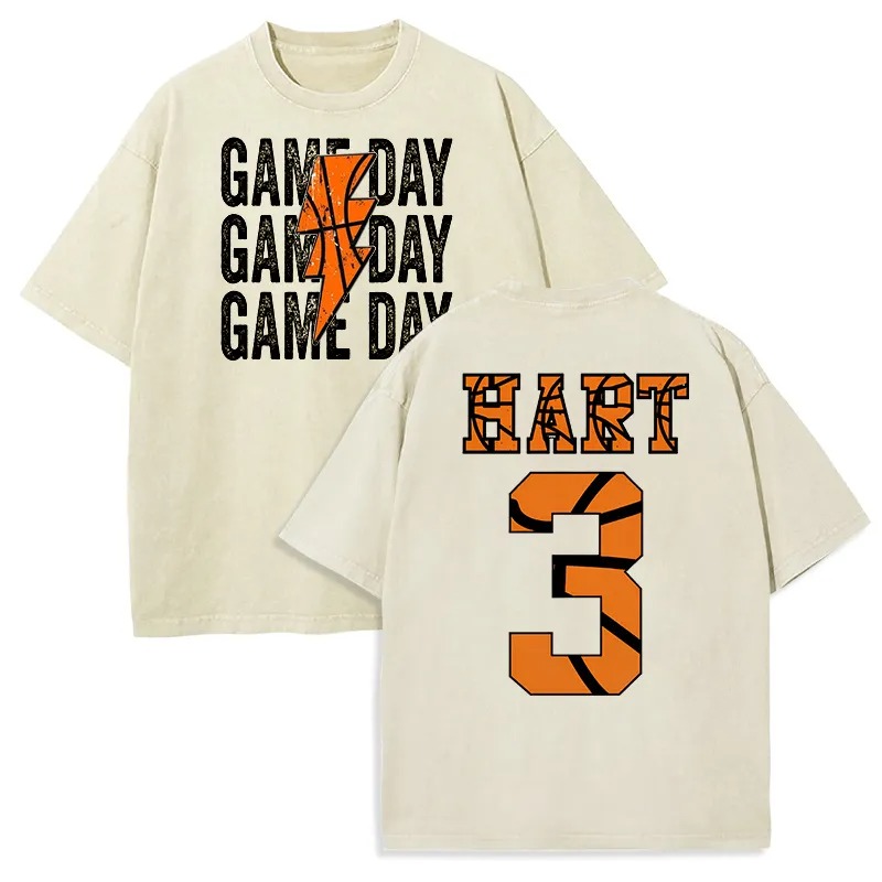 Personalized Washed T-shirt Game Day Custom Basketball Elements Font Design Gift for Sports Lovers