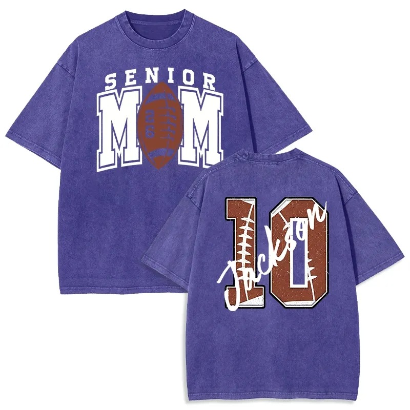 Personalized Washed T-shirt Senior Football Mom with Custom Kids Name Number Gift for Sports Lovers