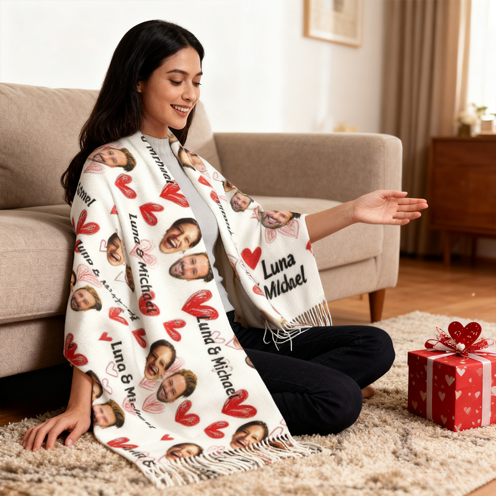 Custom Scarves with Heart Patterns and Couple Photos Gift for Valentine's Day