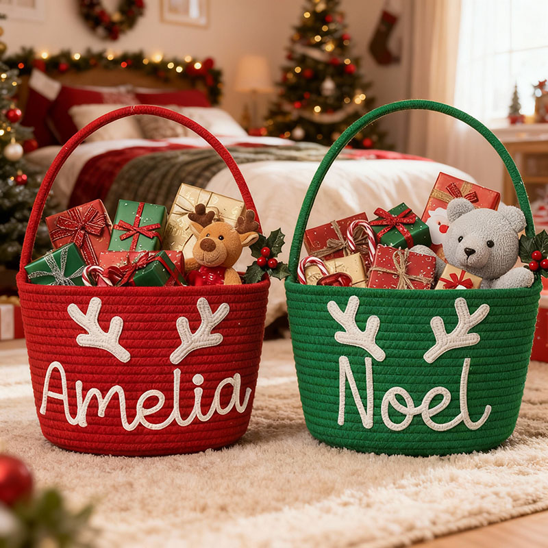 Personalised Name Christmas Gift Bag Storage Basket Simple Present for Kids