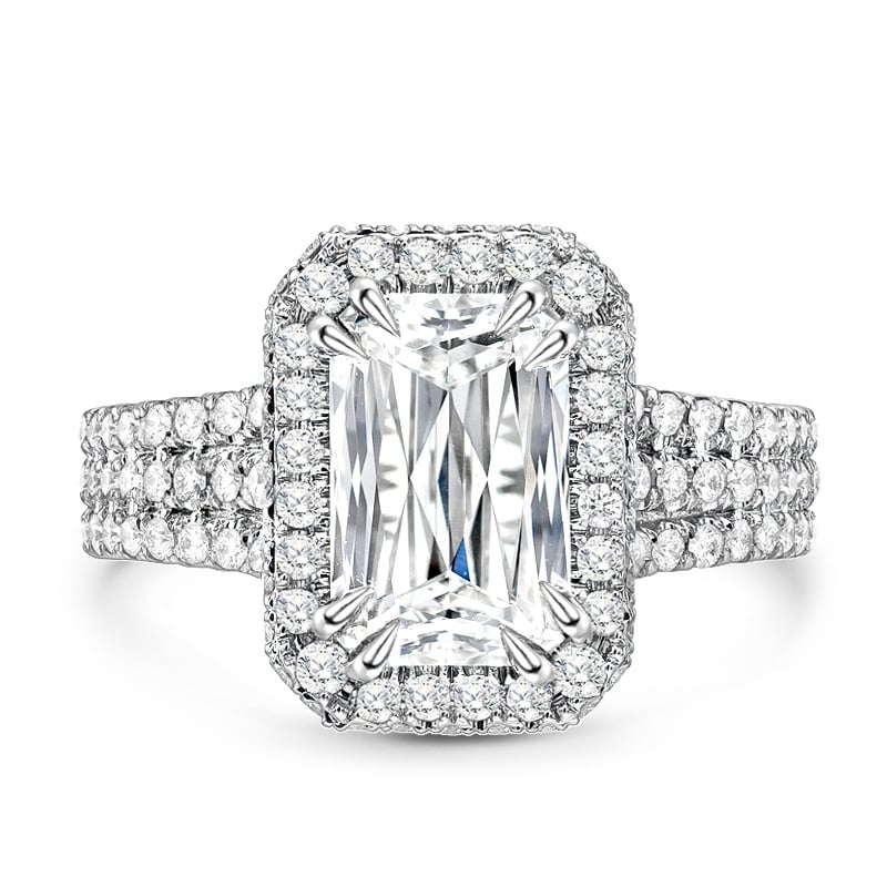 Jeulia "Captivating Brilliance" Emerald Cut Halo Sterling Silver Ring