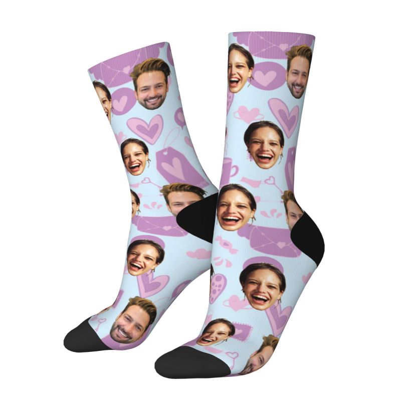 "Purple Love" Customized Couple Face Socks Valentine's Day Gift
