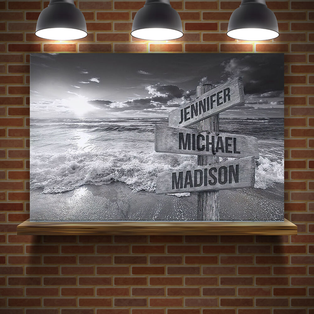 Personalized Name Canvas Wall Art with Ocean Sunset Pattern Beautiful Present for Family