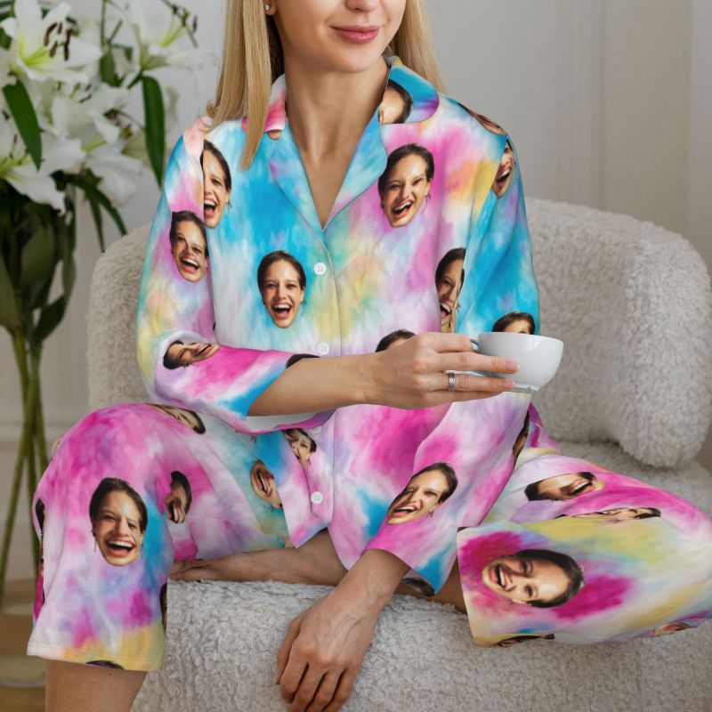 Personalized Pajamas Custom Photo Colorful Ink Drawing Style Design Artistic Gift for Her