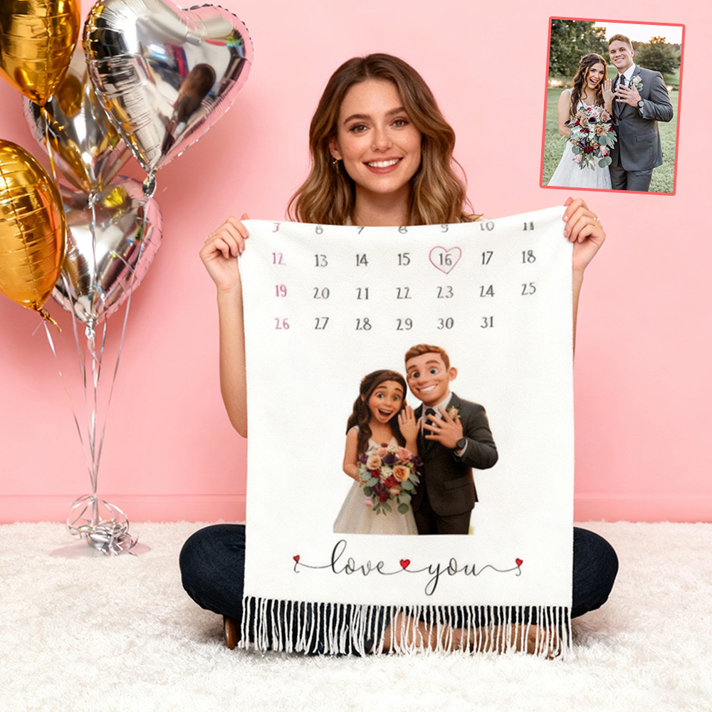 Custom Scarf Cartoon Style Photo Couple Wedding Thank You Gift for Friends