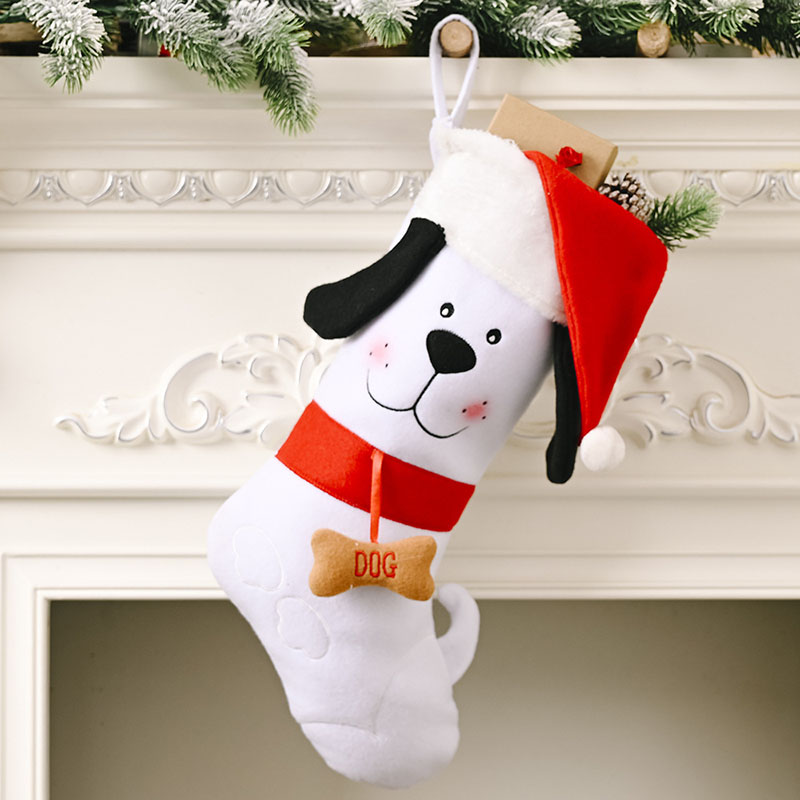 Calcetín navideño chimenea personalizado de nombre con dibujo de perrito lindo regalo para niños