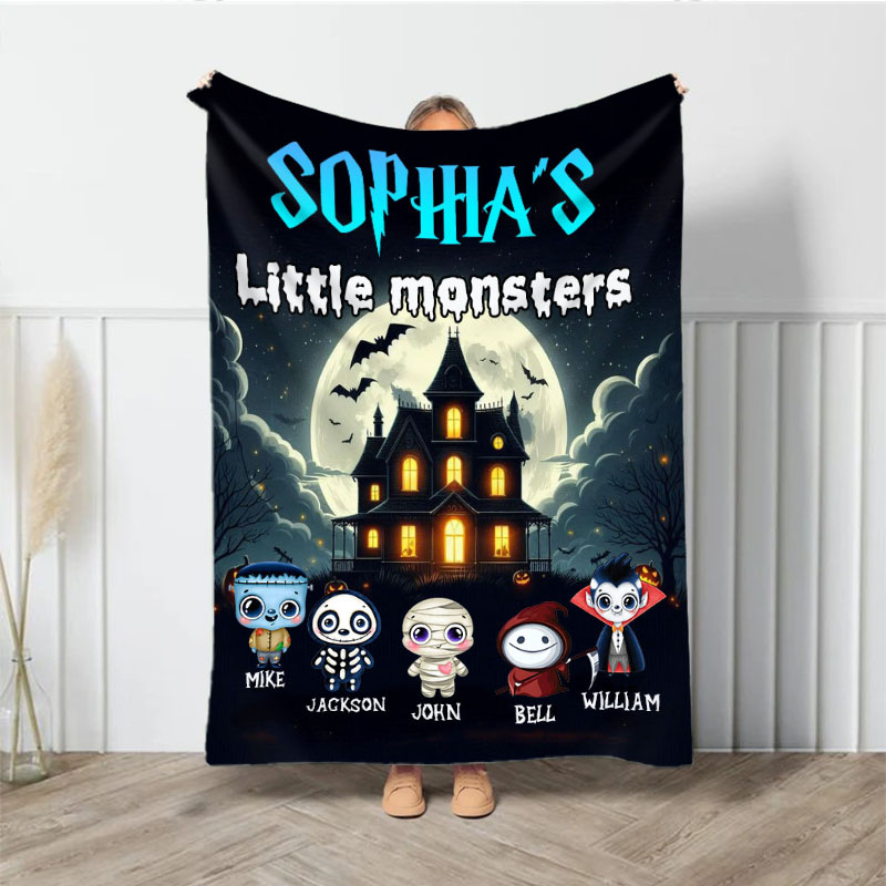 Personalized Name Blanket with Haunted House Pattern Unique Gift for Halloween