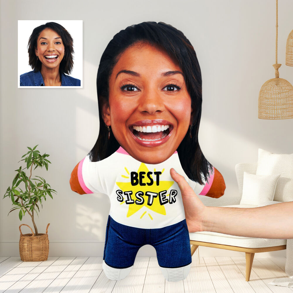 "Best Sister" Custom Face Pillow Funny Gift for Friend