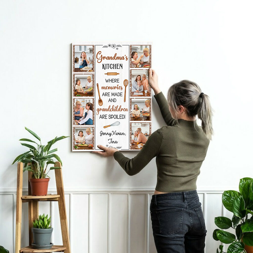 Personalized Picture Canvas Wall Art with Small Rolling Pin Pattern Creative Gift for Grandma