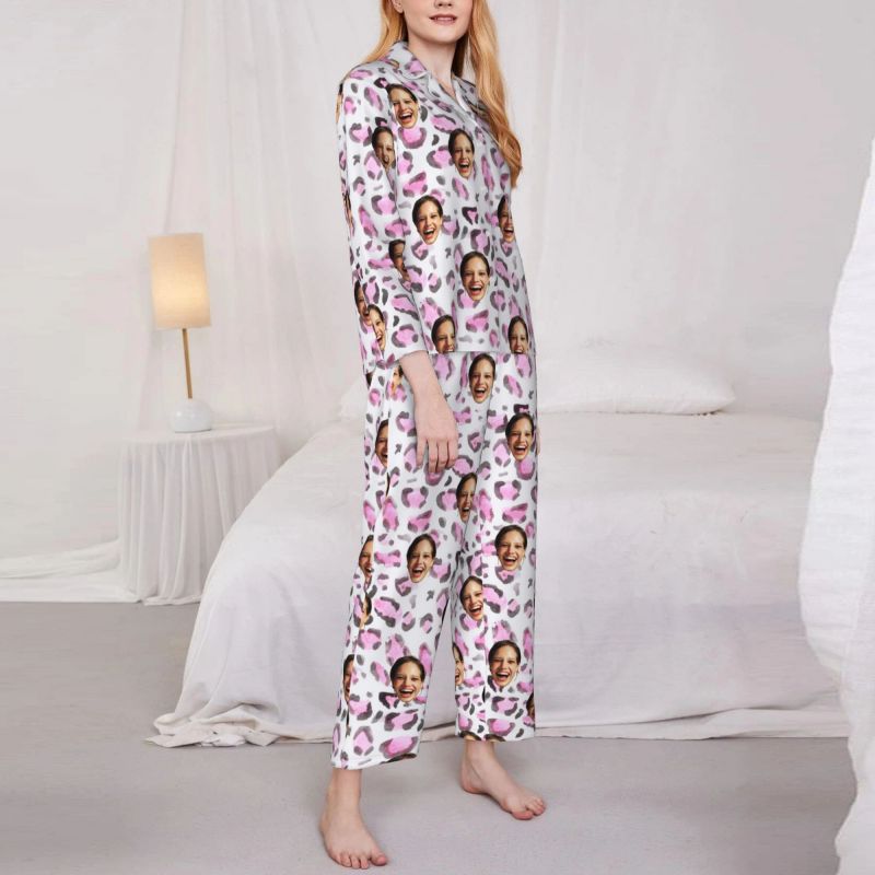 Personalisierte Schlafanzüge Foto rosa lila Leopard Print Design Exquisite Geschenk für Sie