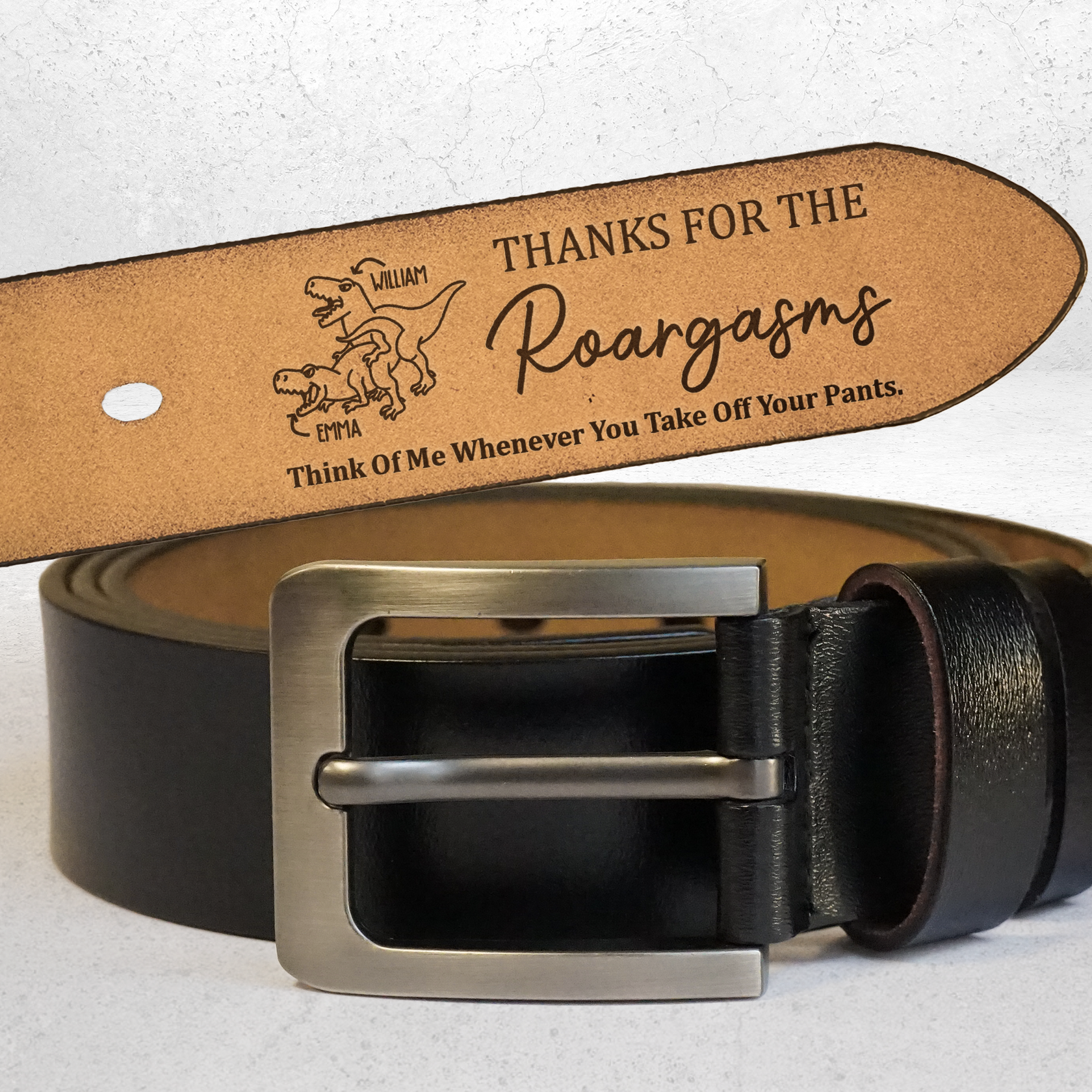 Personalized Belt with Funny Dinosaur Couple Pattern Valentine's Day Gift for Husband