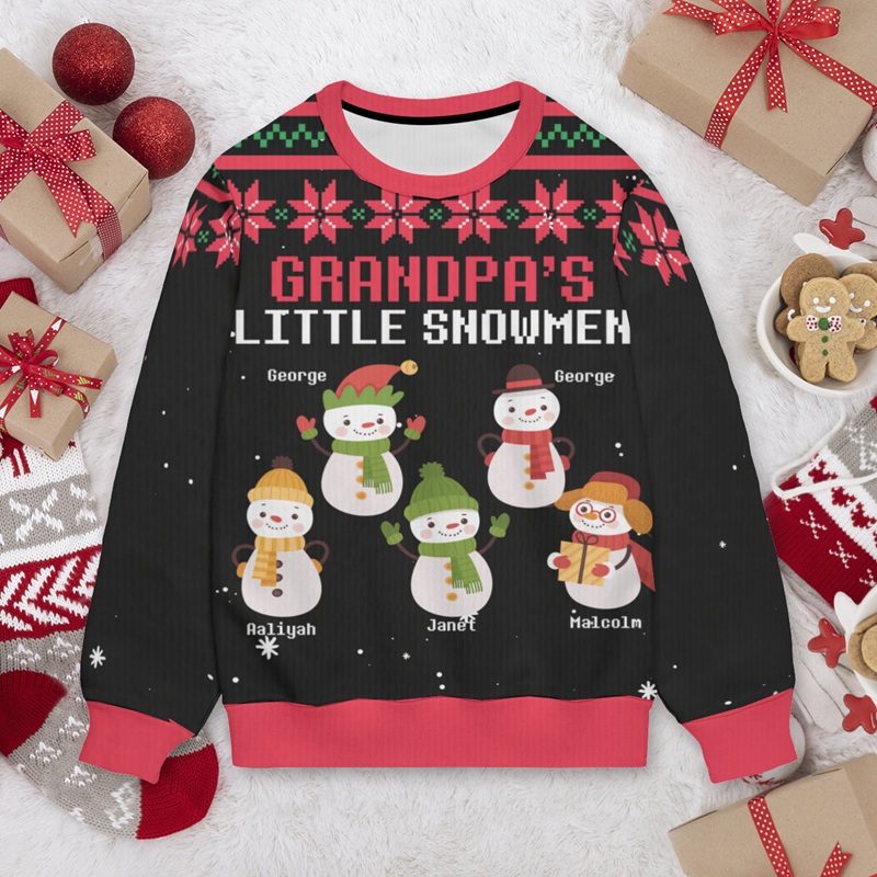 Personalized Ugly Sweater Unisex Grandpa's Little Snowman Custom Kids Design Cute Christmas Gift for Family
