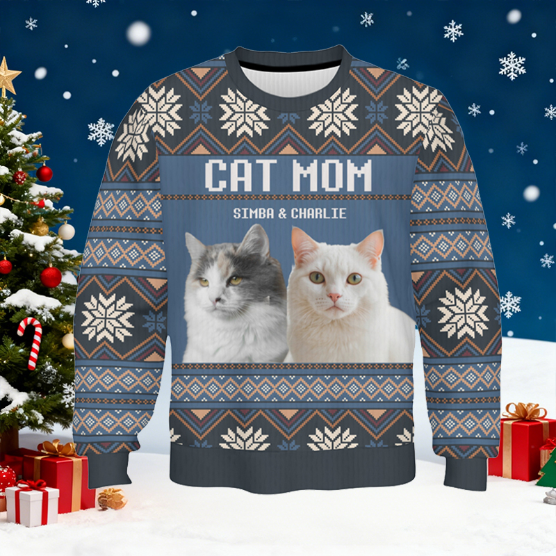 Personalized Ugly Sweater Unisex Custom Pet Photos Festive Blue Design Perfect Christmas Gift for Pet Lovers