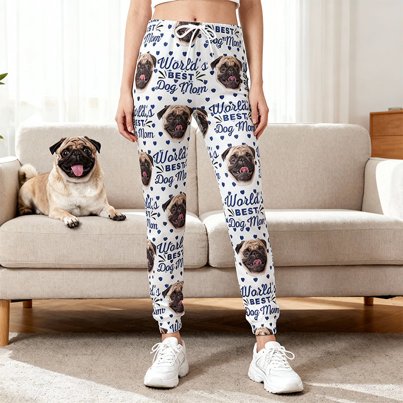 Personalized Unisex Sweatpants World's Best Dog Mom Custom Photo Perfect Gift for Pet Lovers