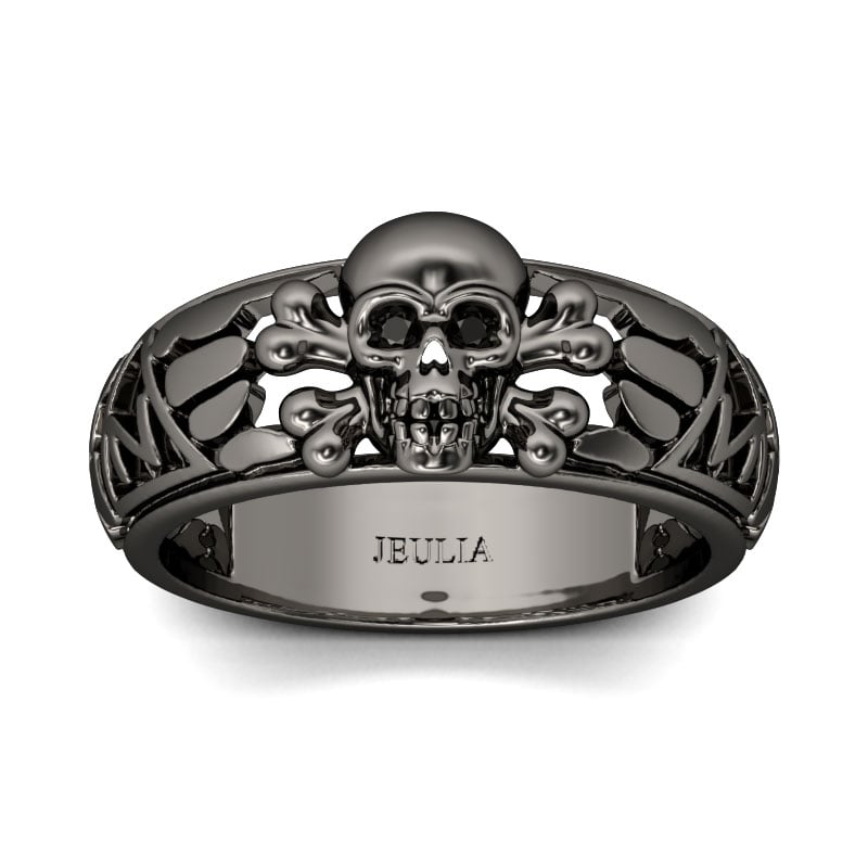 Trendy Fancy Black Tone Skull Rings in Sterling Silver