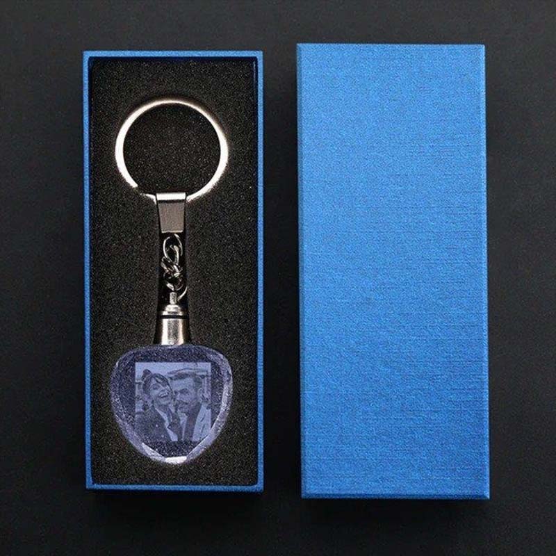 Portachiavi Personalizzati con Foto Ciondolo Cristallo a Forma di Cuore per Papà