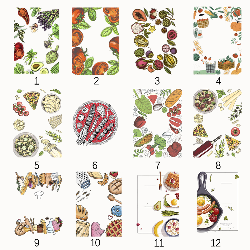 グルメ柄 名前 文字入れ 料理 レシピ ノート レシピ帳 カスタマイズ