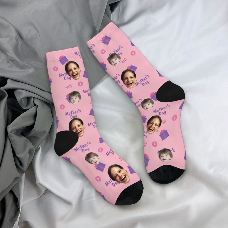 Calcetines faciales personalizados con foto de cajas para madre